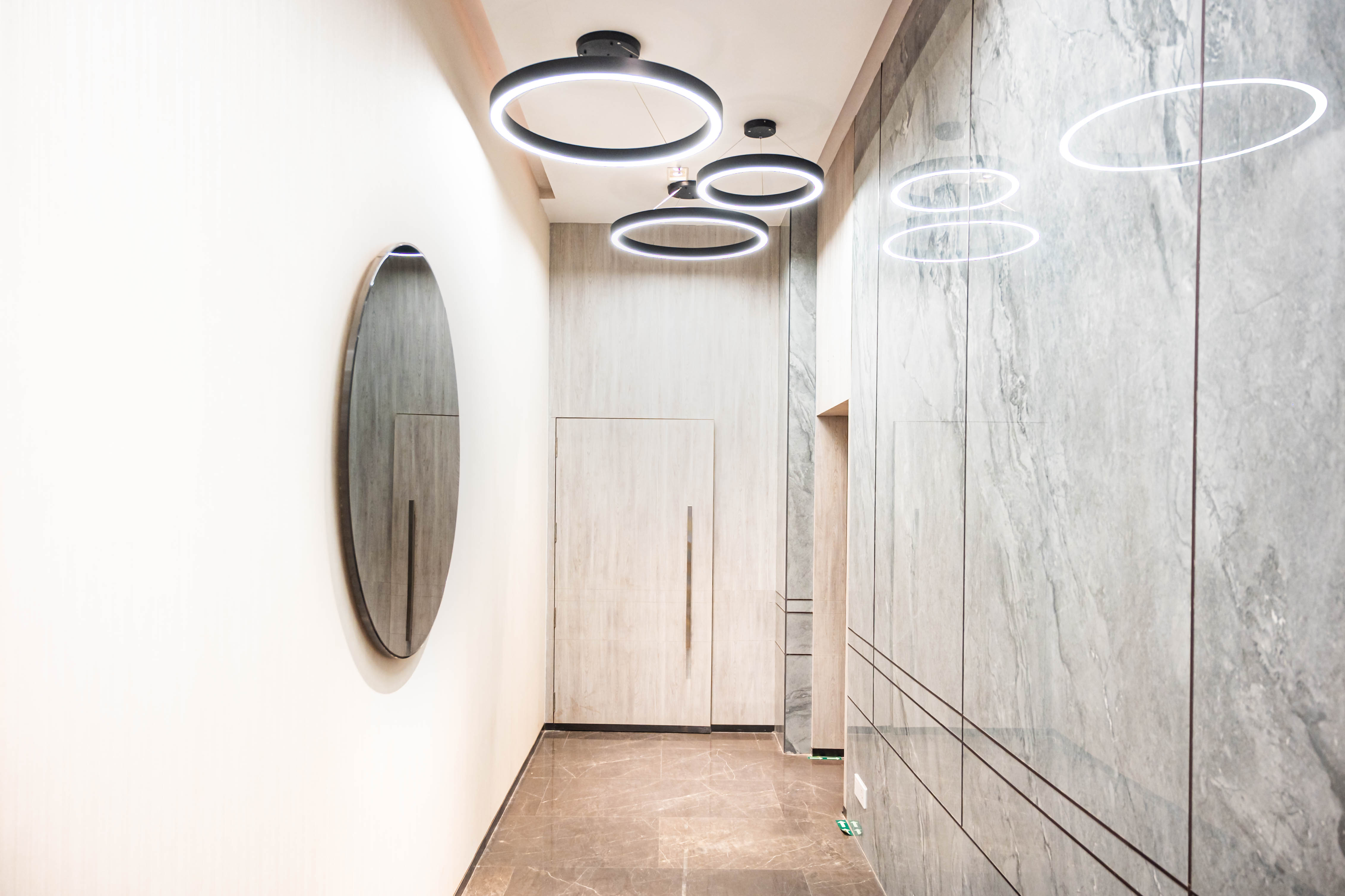 Modern hotel room with city view